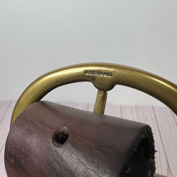 GAP Brown Leather Braided Belt Large Brass Round Buckle - Picture 4 of 9